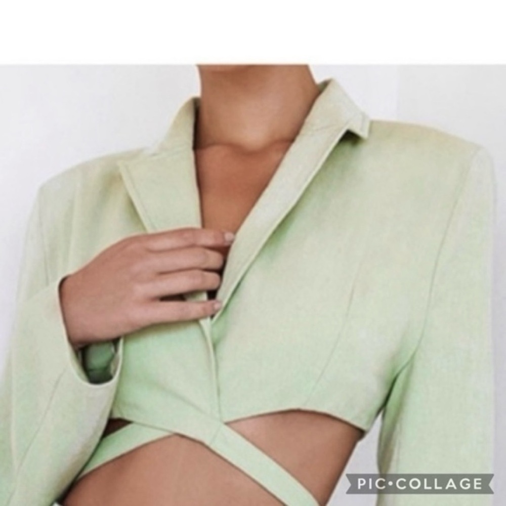 Mistress Rocks Favour Jacket Top Cropped Mint Green Long Sleeve Cutouts NWT XS